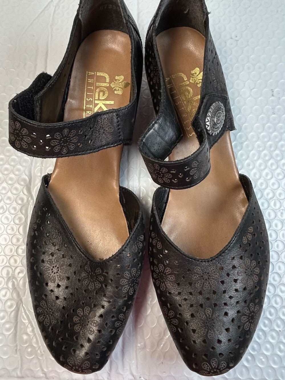 Rieker Antistress Mirjam 53 Black Leather Mary Jane Pump Shoes Womens 40 US 9.5